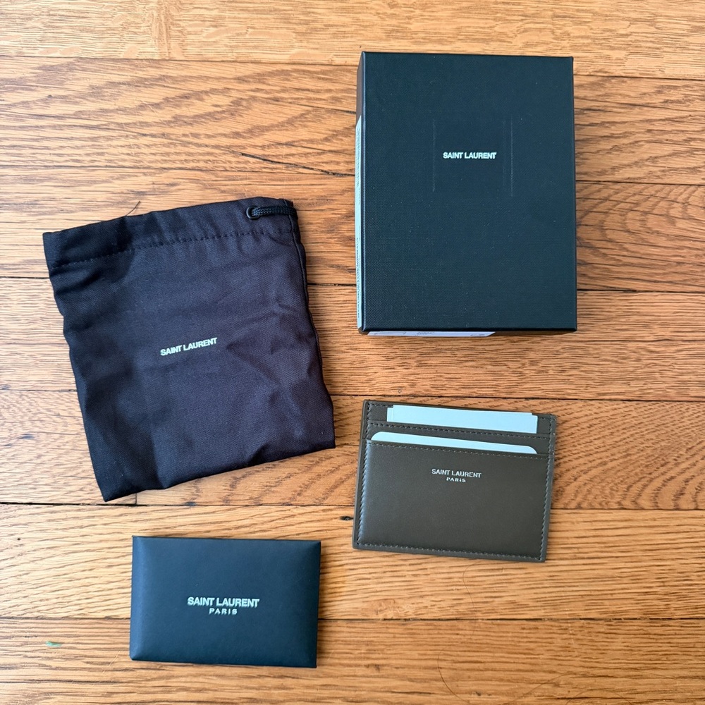 SAINT LAURENT Leather Card Holder in light musk